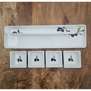 Over and Back "Pan e Olio" Olive Serving Set - Platter Slim Boat Square Bowls